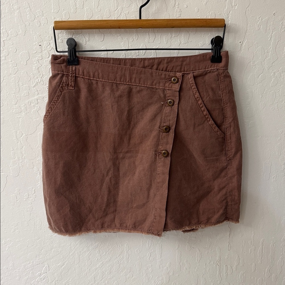 NSF Brown Fray Wrap Button Everly Skirt Size 27 - Picture 3 of 6